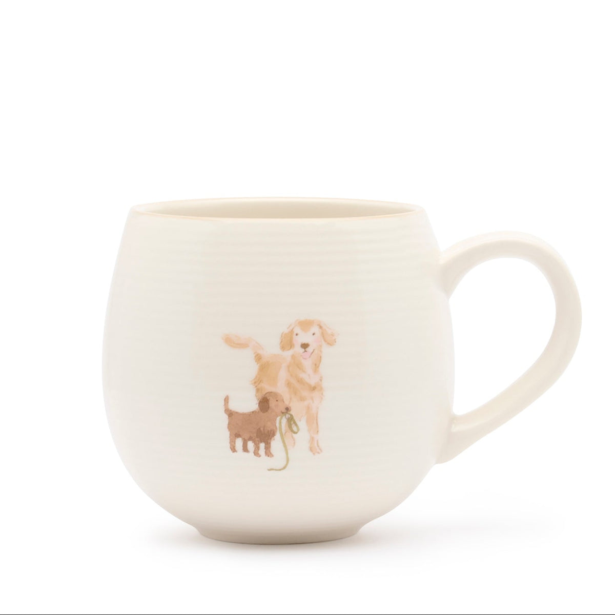 Sophie Allport Labradors & Retrievers 500ml stoneware mug with golden retriever and brown puppy carrying a lead