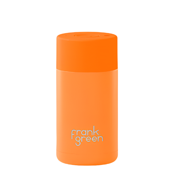 Frank Green 12oz/355ml Ceramic Reusable Cup with Button Lid - Neon Orange | Redber Coffee