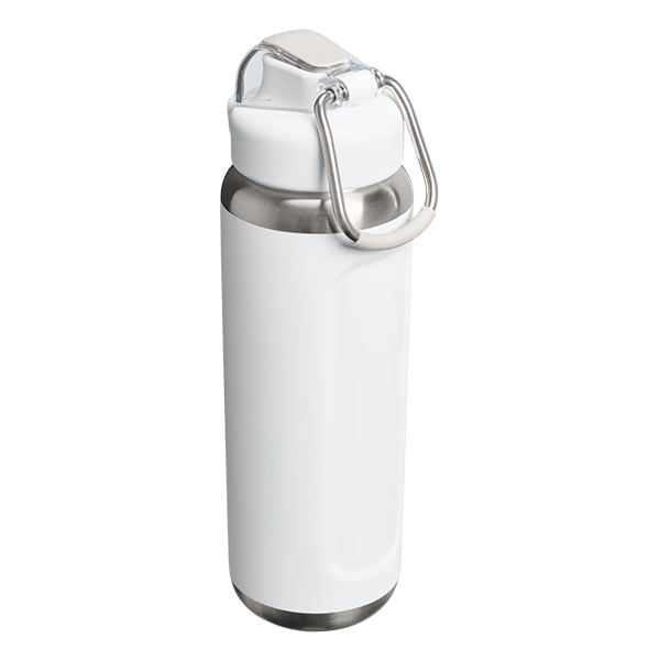 White water bottle with a silver cap on a white background