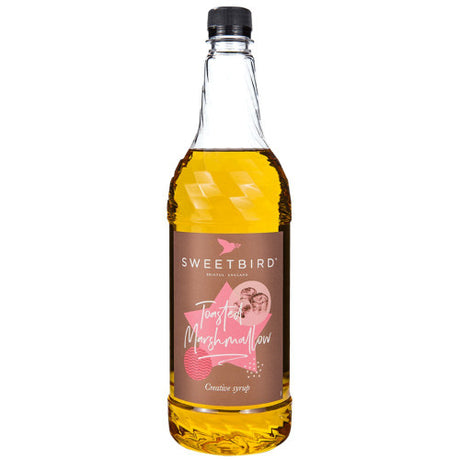 Bottle of Sweetbird syrup with a label on a white background