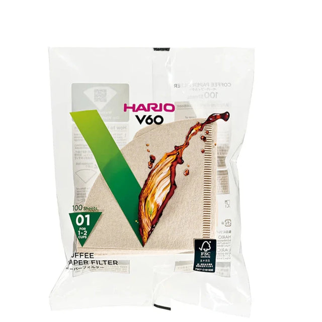 Hario V60 Coffee Filter Papers Size 01 - Brown (100 Pack Bag)