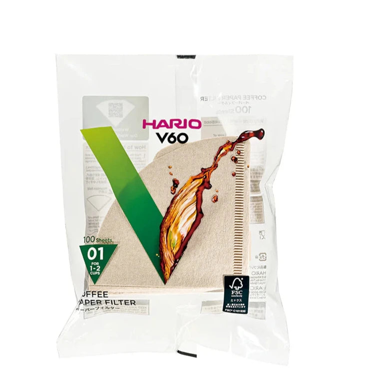 Hario V60 Coffee Filter Papers Size 01 - Brown (100 Pack Bag)
