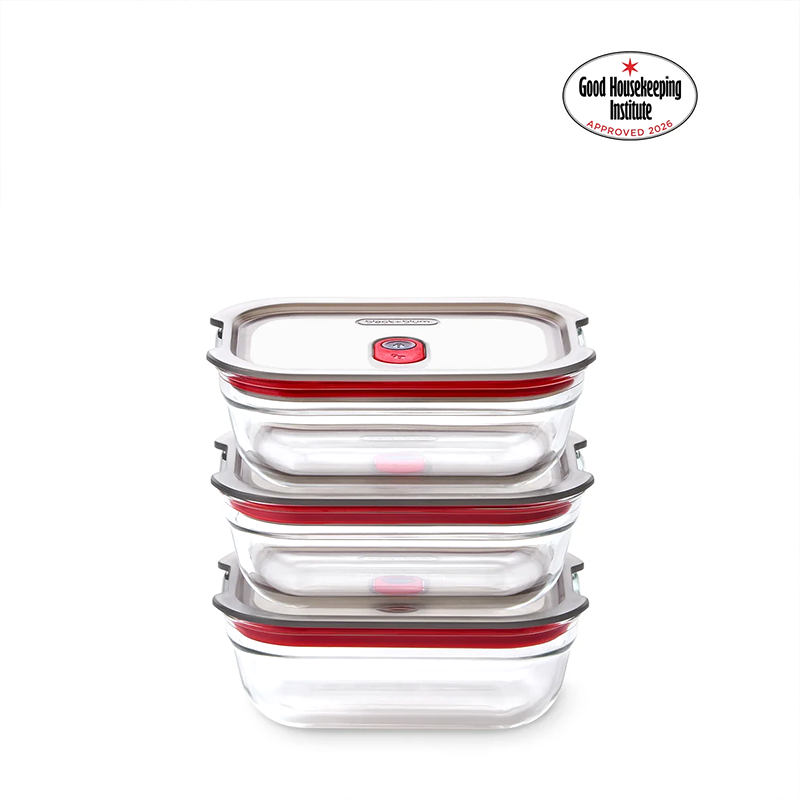 Black+Blum Glass Food Containers Set Of 3 Extra-Small - Grey / Red