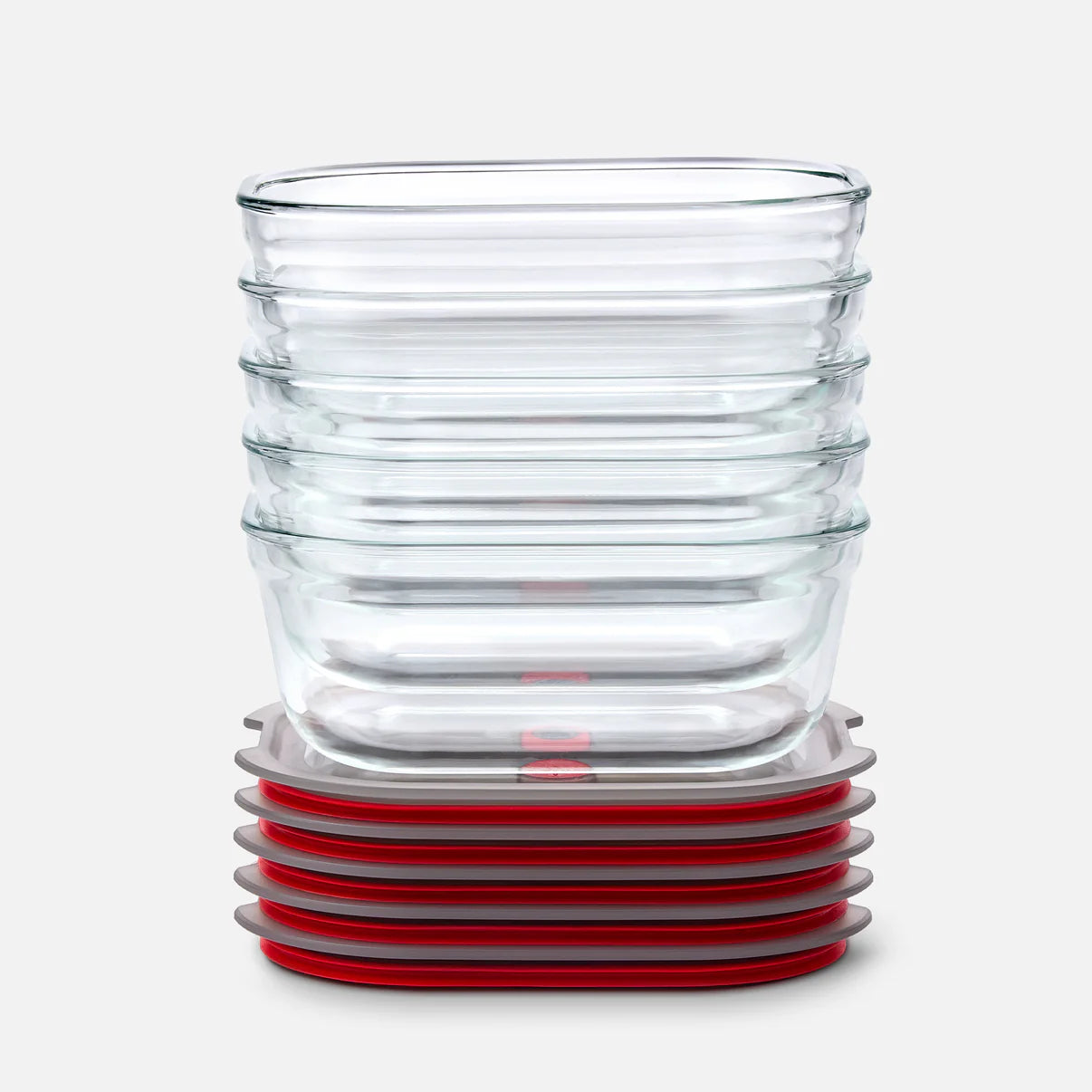 Black+Blum Glass Food Containers Set Of 5 Small - Grey / Red
