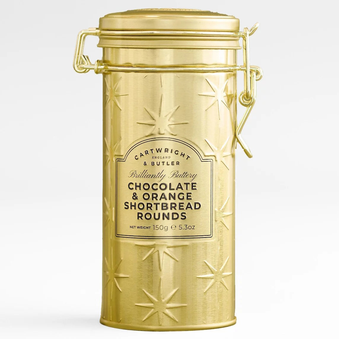 Cartwright & Butler Chocolate & Orange Shortbread Gold Christmas Tin 150g