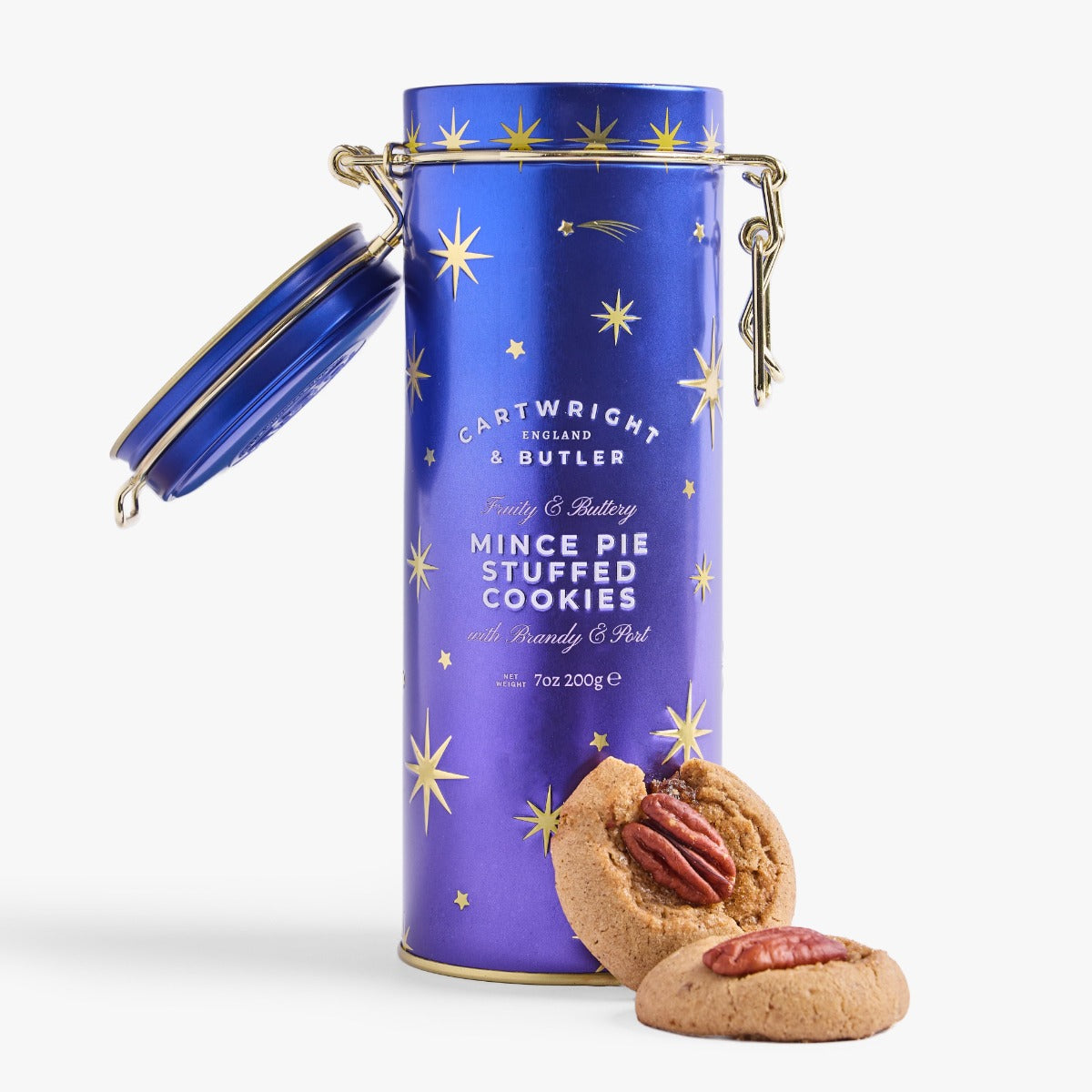 Cartwright & Butler Mince Pie Stuffed Cookies viewed inside the tin