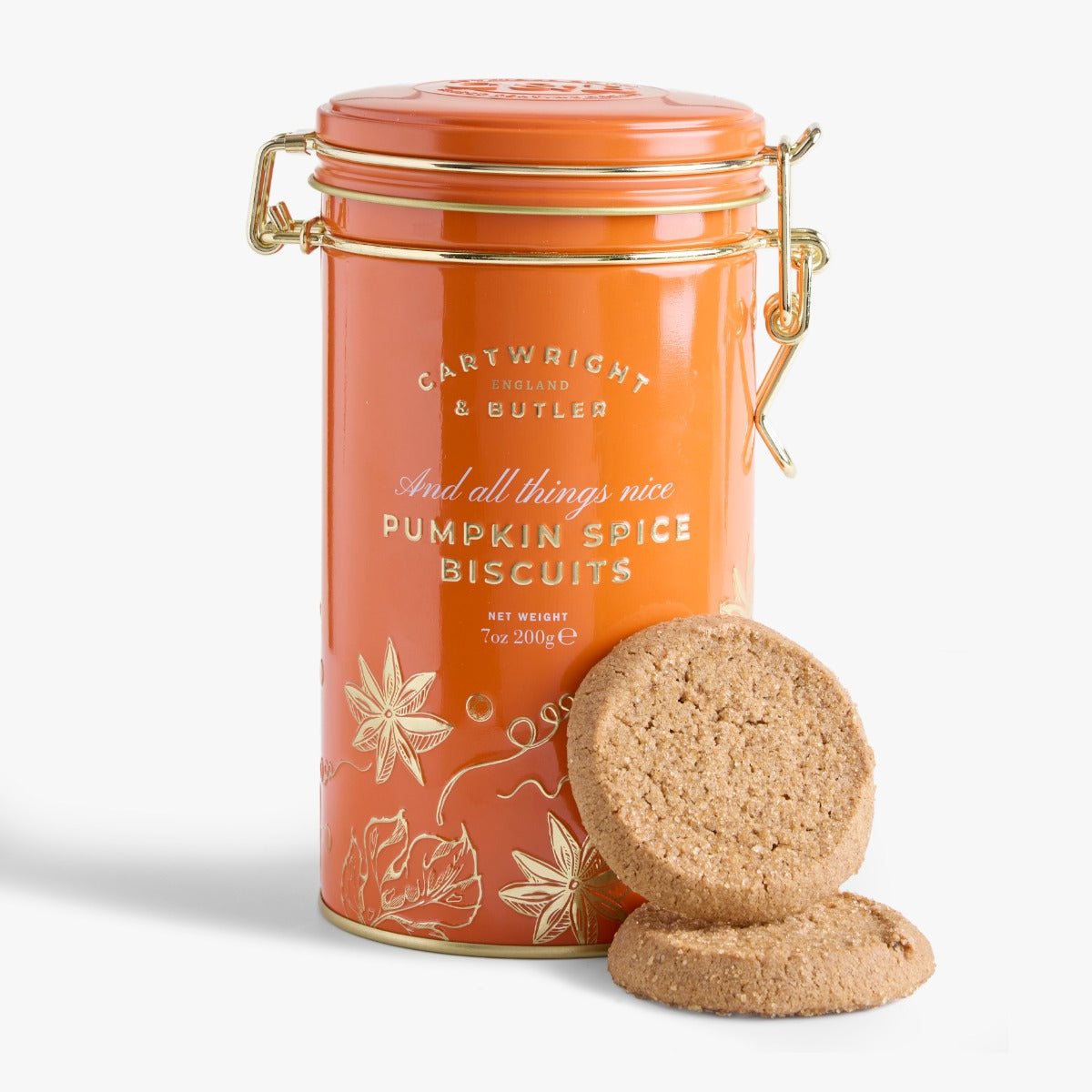 Cartwright & Butler Pumpkin Spice Biscuits tin and biscuits