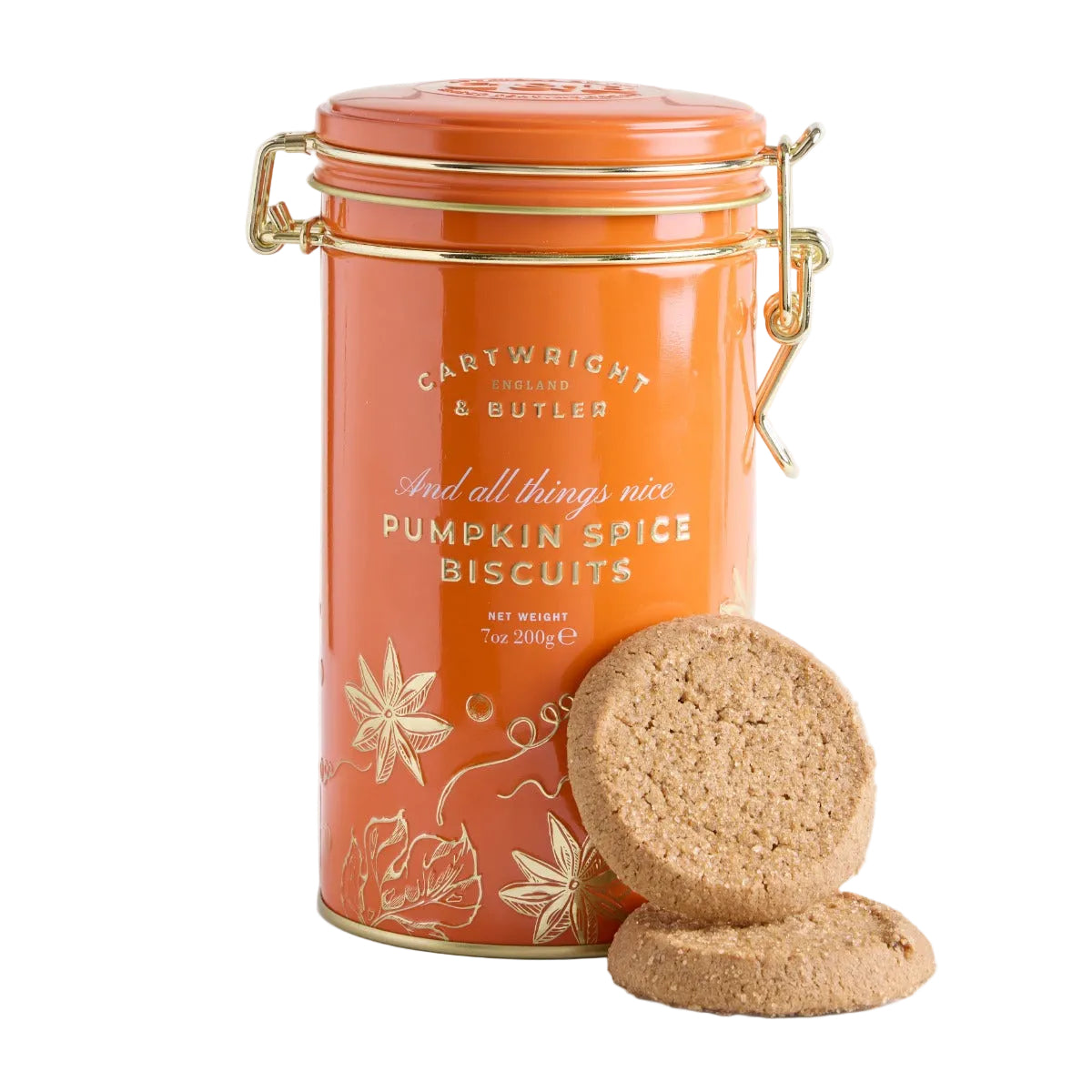 Cartwright & Butler Pumpkin Spice Biscuits tin and biscuits