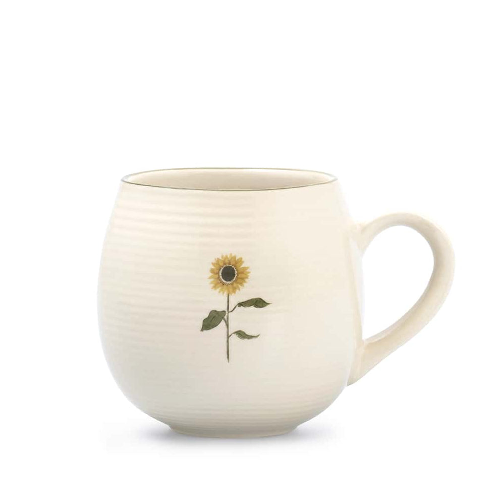 Sophie Allport Sunflower 500ml stoneware mug with yellow sunflower illustration and green rim