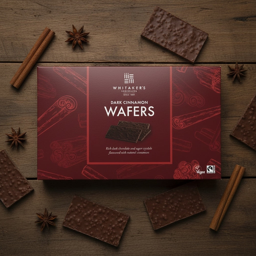 Whitakers Dark Chocolate Cinnamon Wafers 150g – product packaging