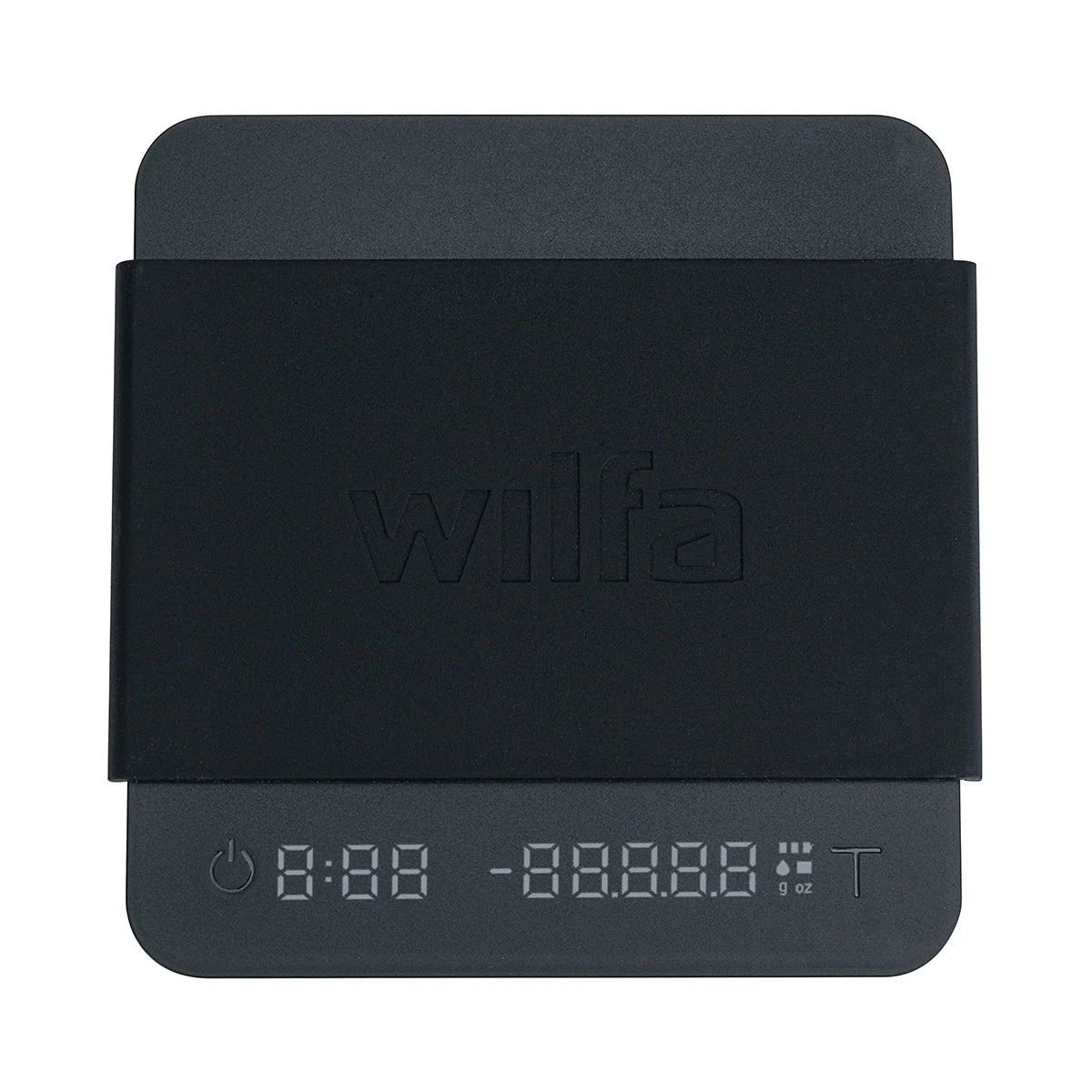 Black digital kitchen scale with 'Wilfa' branding on a white background