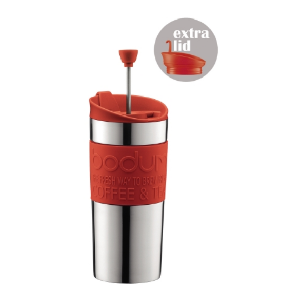 Bodum, Bodum Stainless Steel Travel Mug Cafetiere Press Set 0.35L with Spare Lid - Red - K11067-294, Redber Coffee