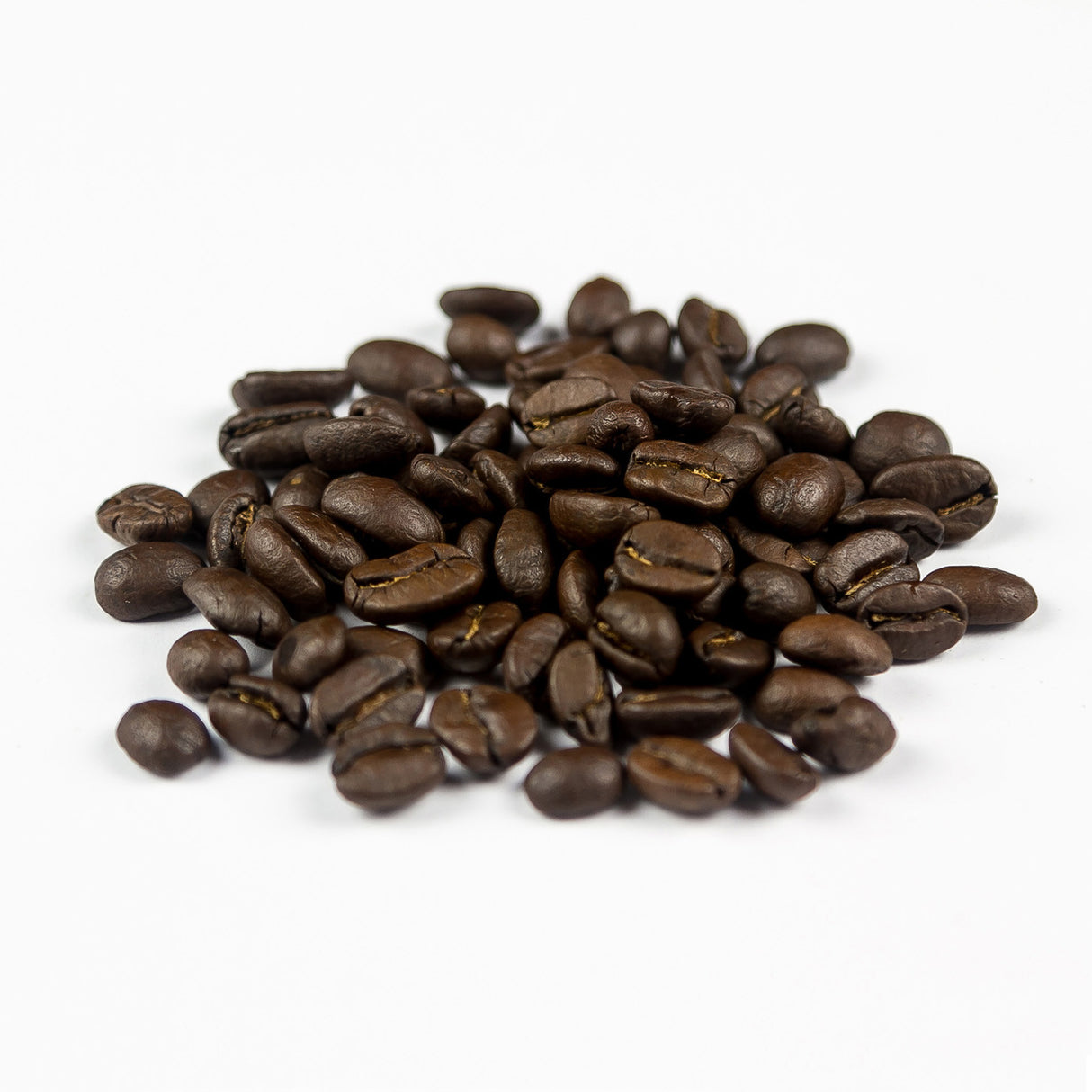 Colombia Huila dark roast coffee beans close up – oily surface and deep roast