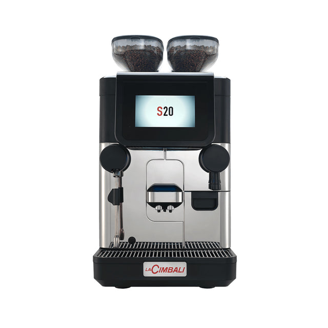 Compact La Cimbali S20 bean-to-cup coffee machine, perfect for cafés, offices, and small restaurants. Features a 7-inch touchscreen, advanced milk system, and customisable options, delivering consistent, high-quality espresso and milk-based drinks. Ideal for medium-capacity environments seeking reliable Italian coffee service.