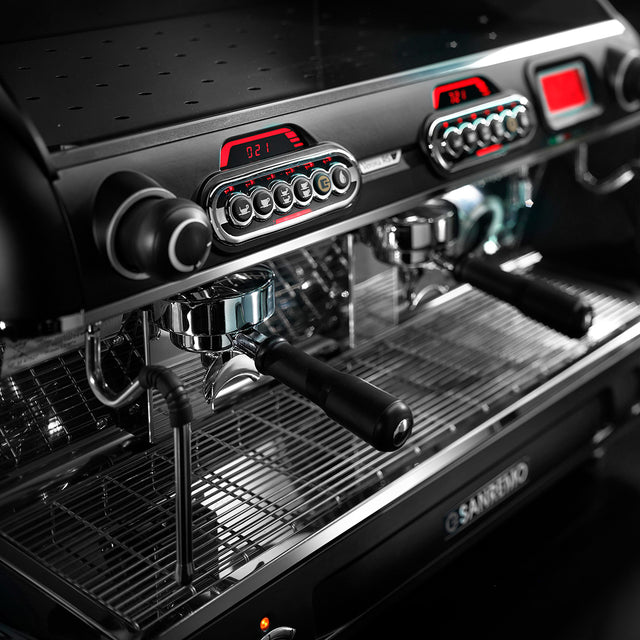 Sanremo Verona RS espresso machine, designed for cafΓ©s and restaurants, with precise temperature stability, energy-saving features, and independent boiler control for barista-quality coffee I Redber Coffee