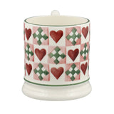 Emma Bridgewater Ceramic mug with heart and quilt pattern on a white background