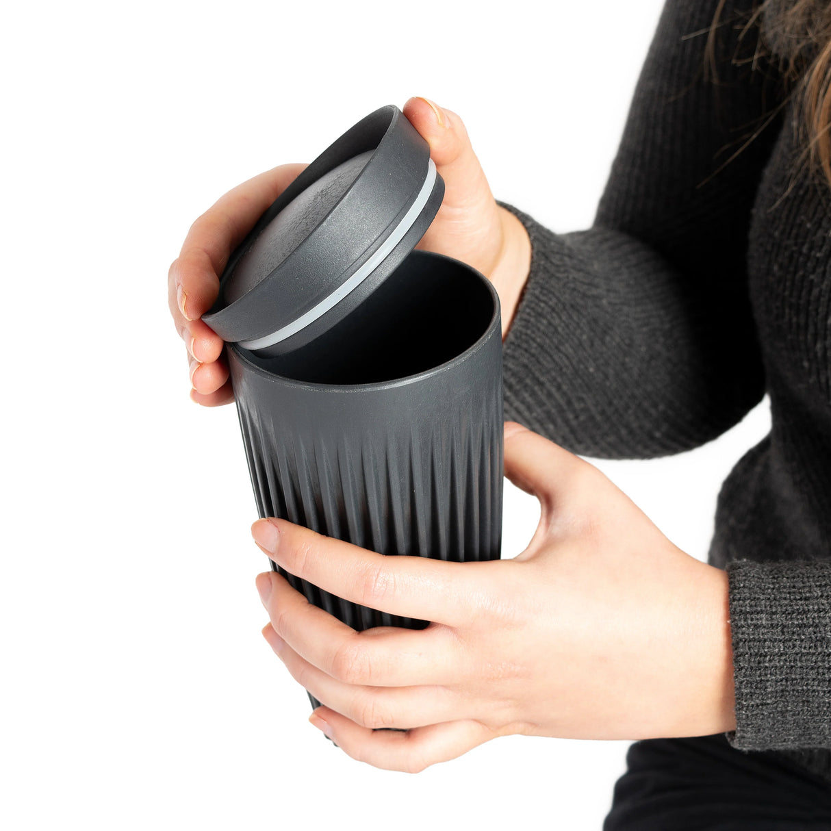 Huskee Reusable 12oz Coffee Cup with Lid - Charcoal