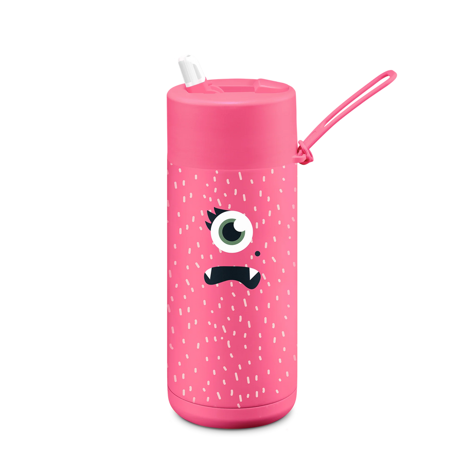 Frank Green Frankster Kids 16oz/475ml Ceramic Reusable Flip Straw Bottle -  Neon Pink Piper