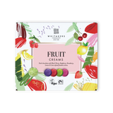 Whitaker's Fruit Creams chocolate box with colorful fruit illustrations on a white background