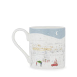 Reverse of Sophie Allport Home for Christmas Scene mug showing a red car and people carrying a Christmas tree