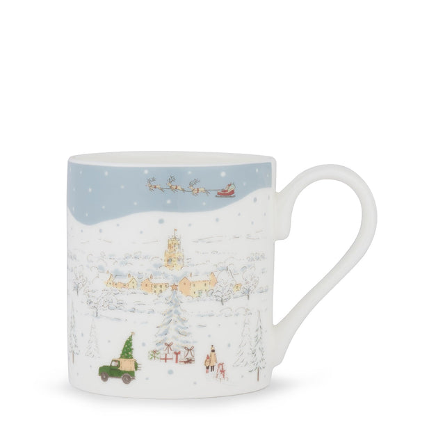 Sophie Allport Home for Christmas Scene mug with snowy village, Christmas tree and Father Christmas