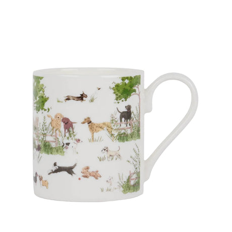 Sophie Allport Tails & Trails fine bone china mug showing dogs in a countryside scene