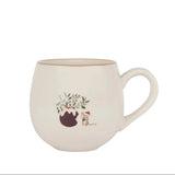 Sophie Allport Christmas Puddings 500ml stoneware mug showing a mouse beside a holly-topped pudding