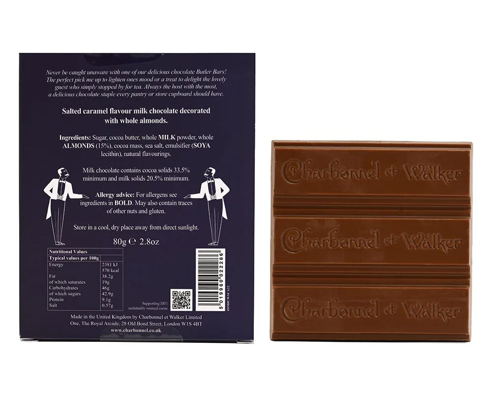 Charbonnel 80g Milk Sea Salt Caramel Almonds Chocolate ‘Butler’ bar