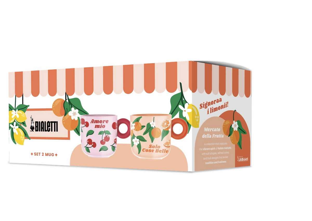 Bialetti Mercato Della Frutta Mugs (Set of 2) - Cherry & Orange