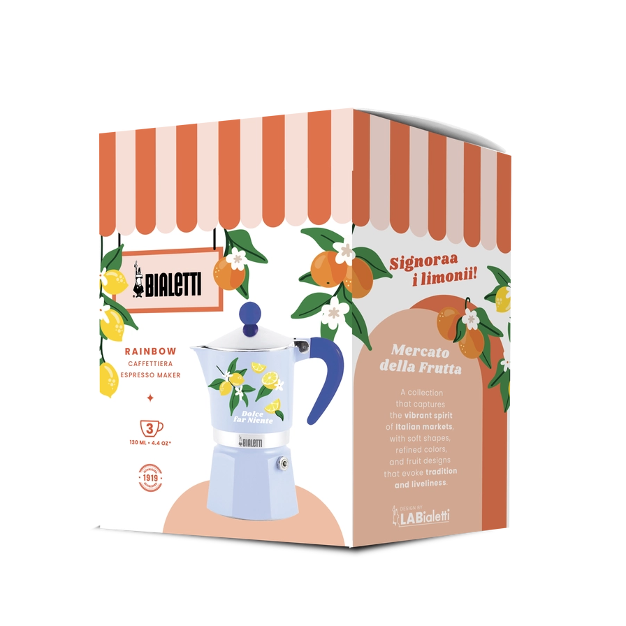Bialetti Mercato Della Frutta Rainbow Lemons Stovetop 3 Cup - Blue