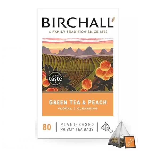 Birchall Plant-Based Prism Tea Bags 80pcs - Green Tea & Peach