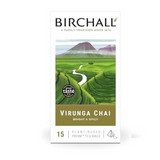 Birchall Virunga Chai tea package with green fields and mountains on the label