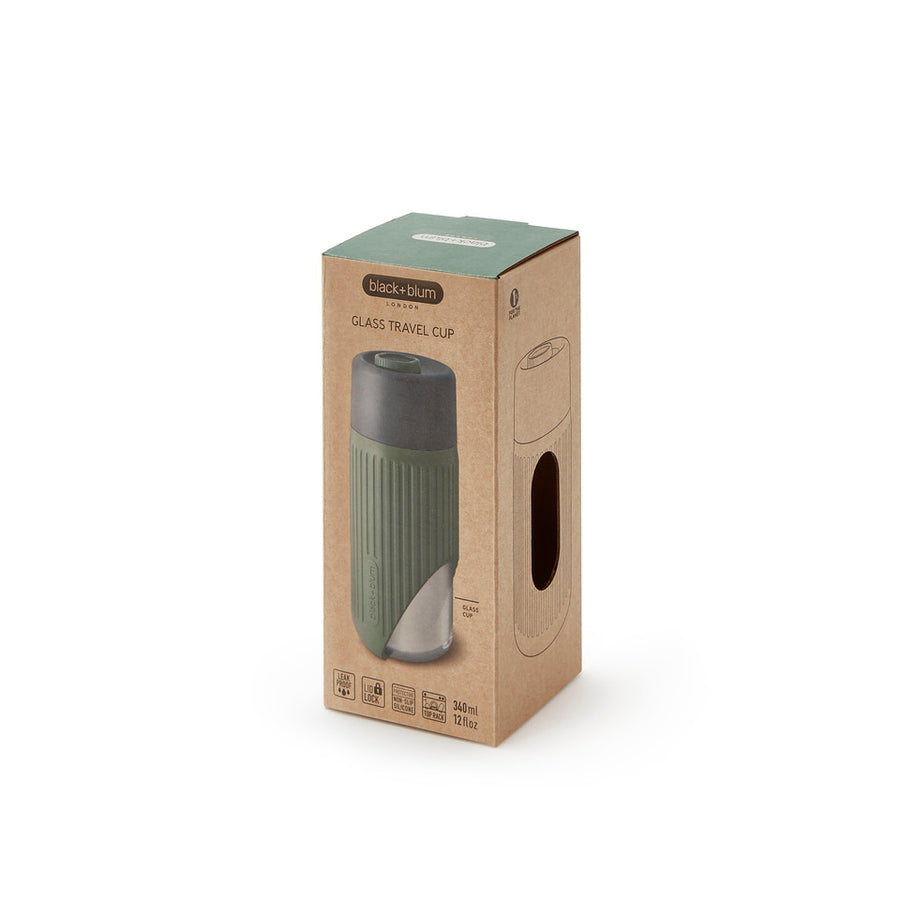 Black+Blum Insulated 340ml/12oz Glass Travel Cup - Olive