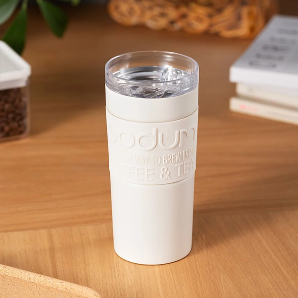 Bodum Stainless Steel Travel Mug 0.35L / 12oz. with Clear Lid - Off White
