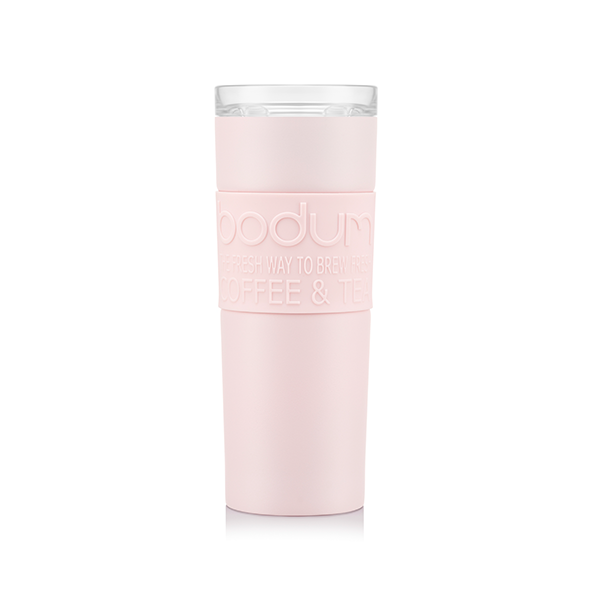 Bodum Stainless Steel Travel Mug 0.45L / 12oz. with Clear Lid - Strawberry