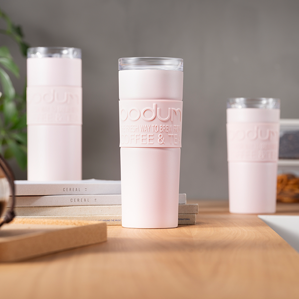 Bodum Stainless Steel Travel Mug 0.45L / 12oz. with Clear Lid - Strawberry