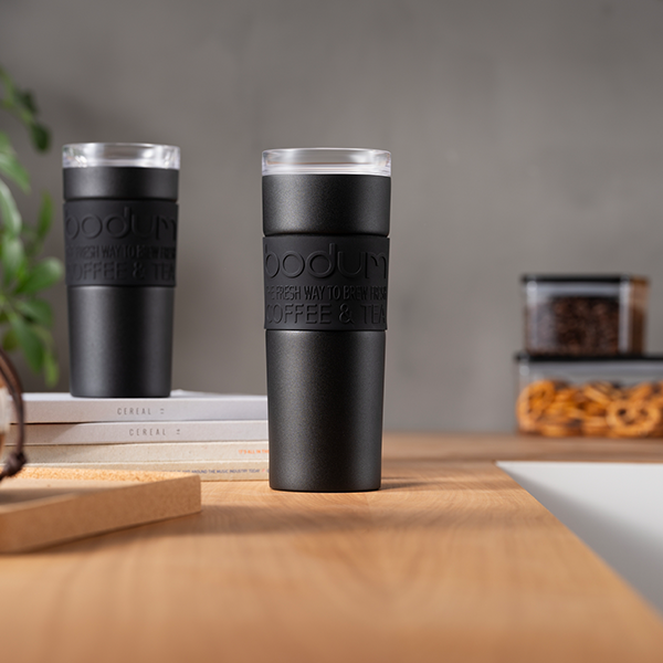 Bodum Stainless Steel Travel Mug 0.45L / 12oz. with Clear Lid - Black