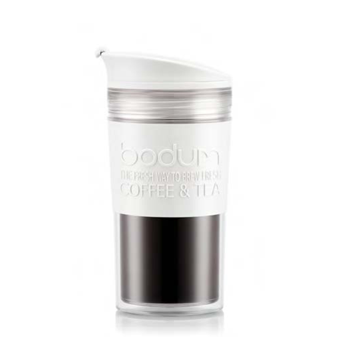 Bodum Travel Mug, Plastic, 0.35, 12 oz - Pure White