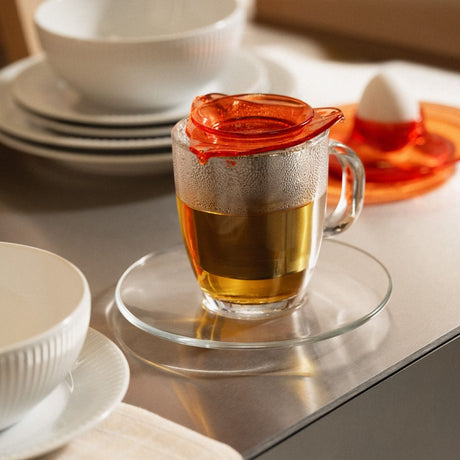 Bodum YO-YO Glass Mug with Tea Strainer 0.35 l, 12 oz - Bright Coral