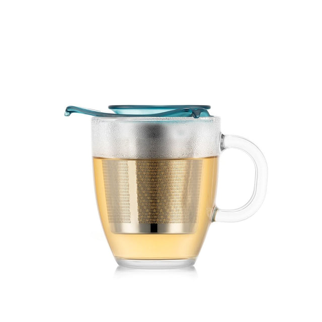 Bodum YO-YO Glass Mug with Tea Strainer 0.35 l, 12 oz - Ice Blue