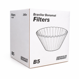 Box of Bravilor Bonamat coffee filters with a filter illustration on a white background