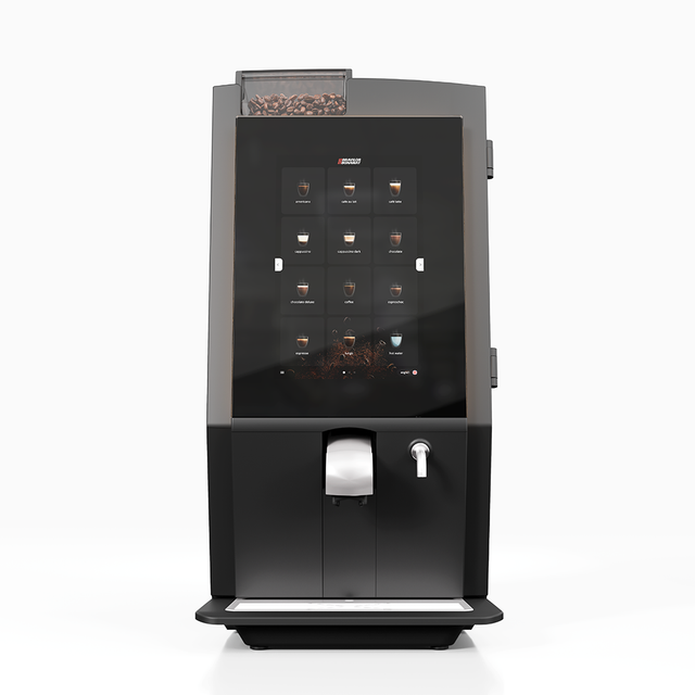 Bravilor Esprecious 22 Bean-to-Cup Coffee Machine – modern design with user-friendly touchscreen, dual canisters for coffee beans and instant ingredients, automatic rinsing program, and capacity for up to 220 cups per day. Perfect for large-scale environments.