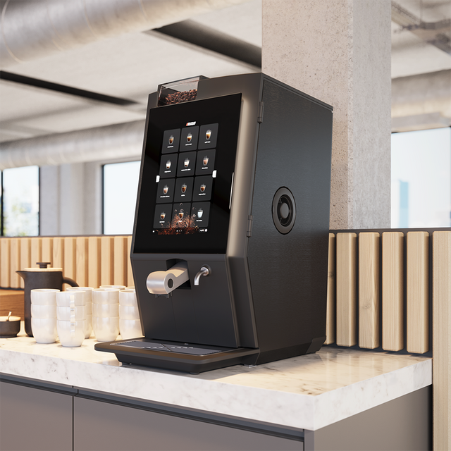 Bravilor Esprecious 22 Bean-to-Cup Coffee Machine – modern design with user-friendly touchscreen, dual canisters for coffee beans and instant ingredients, automatic rinsing program, and capacity for up to 220 cups per day. Perfect for large-scale environments.