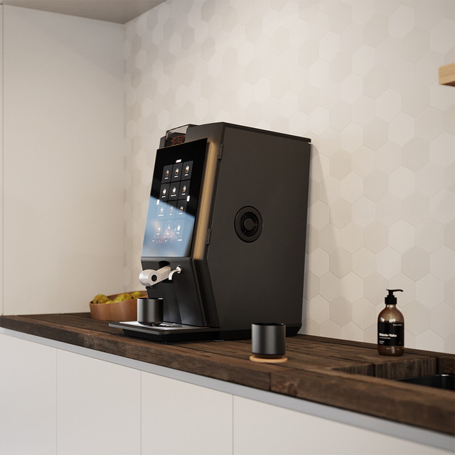 Bravilor Esprecious 22 Bean-to-Cup Coffee Machine – modern design with user-friendly touchscreen, dual canisters for coffee beans and instant ingredients, automatic rinsing program, and capacity for up to 220 cups per day. Perfect for large-scale environments.