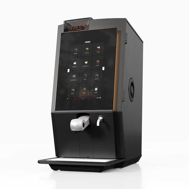 Bravilor Esprecious 22 Bean-to-Cup Coffee Machine – modern design with user-friendly touchscreen, dual canisters for coffee beans and instant ingredients, automatic rinsing program, and capacity for up to 220 cups per day. Perfect for large-scale environments.