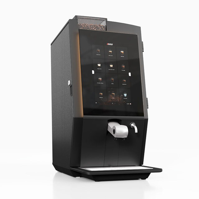 Bravilor Esprecious 22 Bean-to-Cup Coffee Machine – modern design with user-friendly touchscreen, dual canisters for coffee beans and instant ingredients, automatic rinsing program, and capacity for up to 220 cups per day. Perfect for large-scale environments.