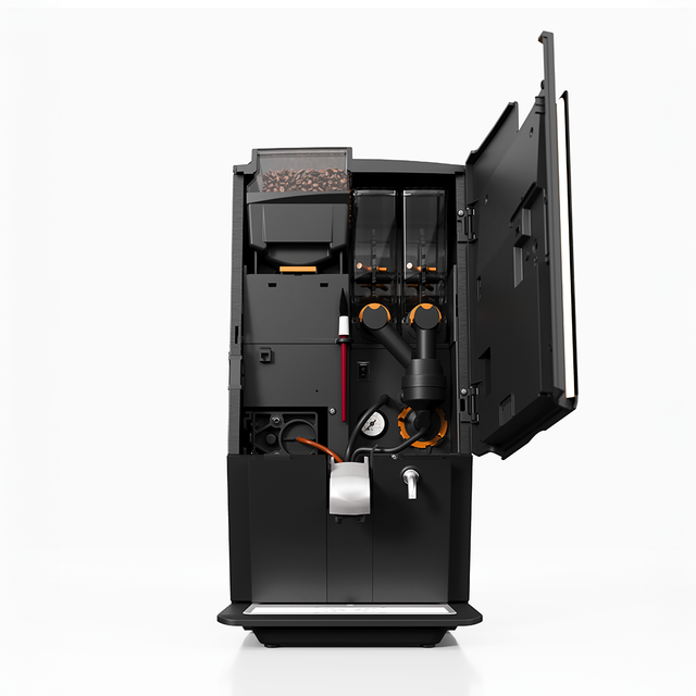 Bravilor Esprecious 22 Bean-to-Cup Coffee Machine – modern design with user-friendly touchscreen, dual canisters for coffee beans and instant ingredients, automatic rinsing program, and capacity for up to 220 cups per day. Perfect for large-scale environments.