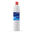 White water filter cartridge with red top and blue label on a white background