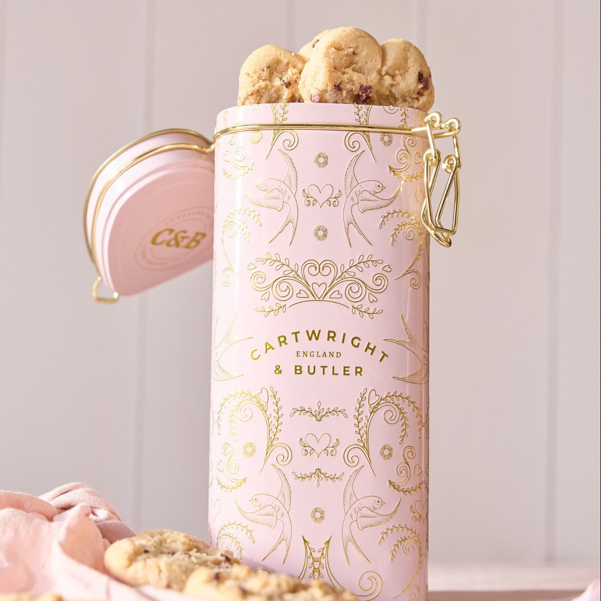 Cartwright & Butler Raspberry & White Chocolate Biscuits in Heart Shaped Tin