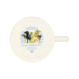 White mug with dog illustrations and text on a white background